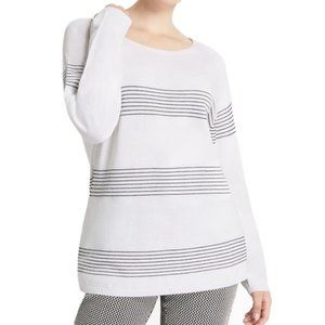 Marina Rinaldi Sport Acronimo White Sweater with Navy Stripes size L - US 16/18